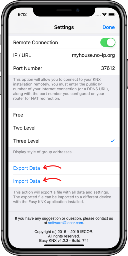 Exportar importar Easy KNX iOS